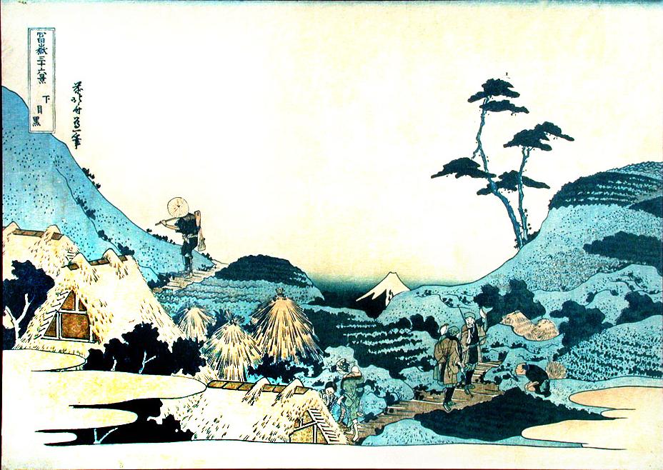Katsushika Hokusai: Landskab med to falkonerer, 1831